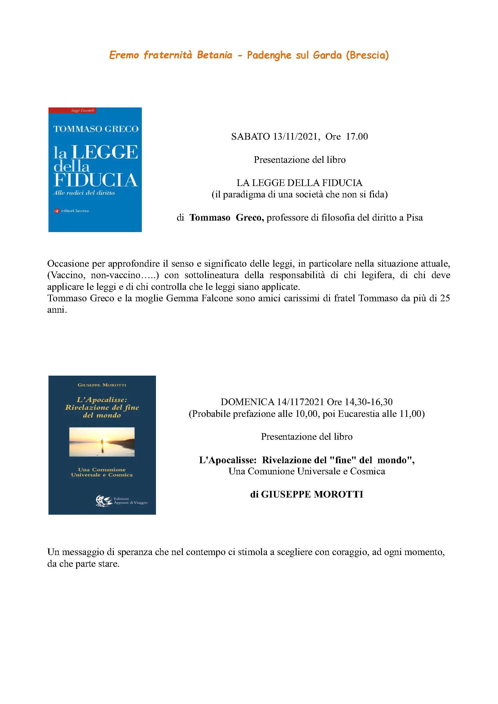 Presentazione del libro LA LEGGE DELLA FIDUCIA di Tommaso Greco